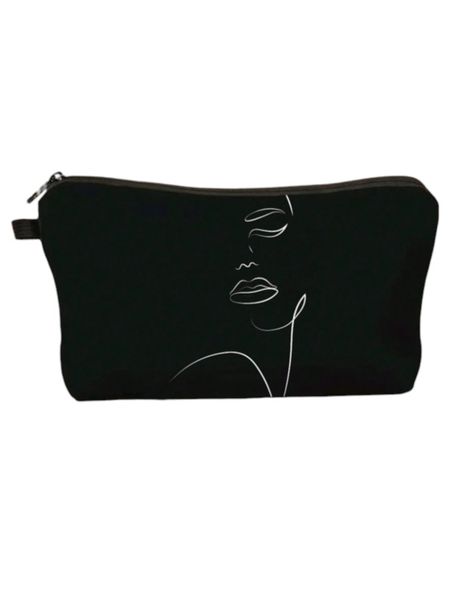 1 Piece - Minimalist Figure Graphic Cosmetic Bag - Black