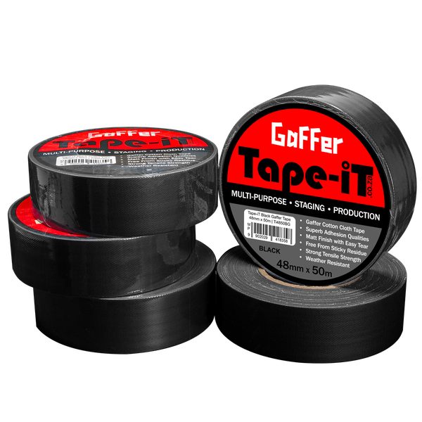Tape-iT 5 Pack of 2inch Black Gaffer Tape Rolls 48mm x 50m | Ti4850BG5