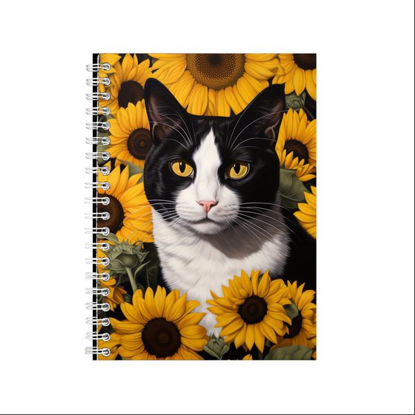 TUXEDO CAT SURROUNDED BY SUNFLOWERS A5 Notebook Gift Idea Notepad 229