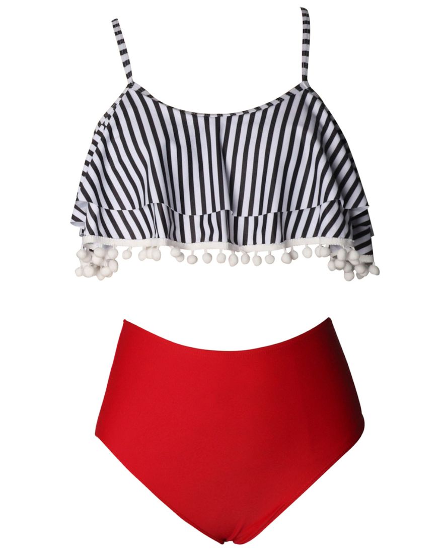 Olive Tree - Ladies Ball Ruffled Bikini Swimsuit - Red & Black | Buy ...