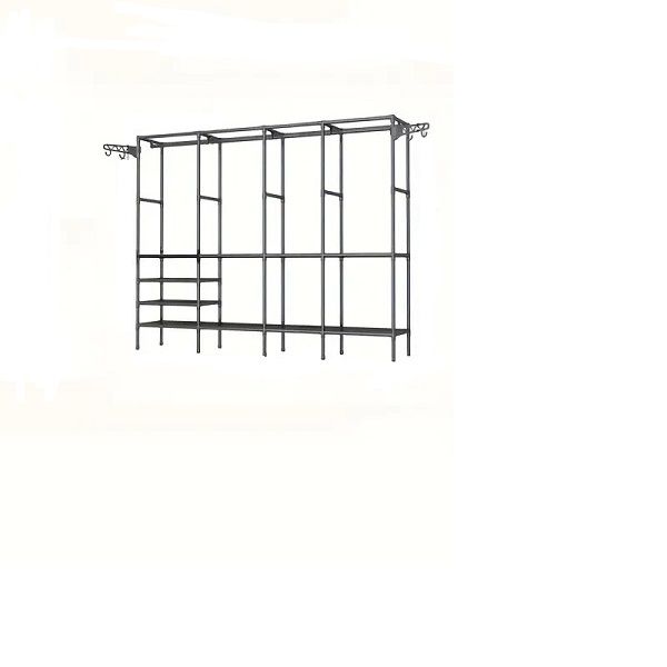 4-Tier -Standing Metal Coat Rack with 7 Storage Shelves and 3 Hanging Bars
