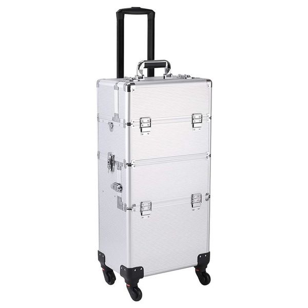 3 in 1 Professional Makeup Train Case with 360 Swivel Wheels -Y233