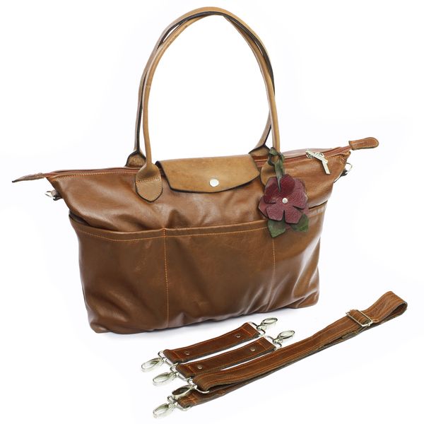 Genuine Leather Diaper Bag Tote and Stroller Straps combo