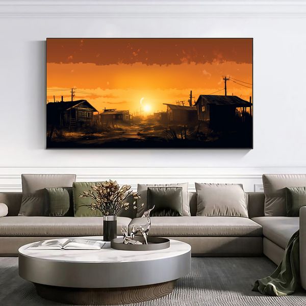 Canvas Wall Decor - Shack Sihouettes Abstract - 0288