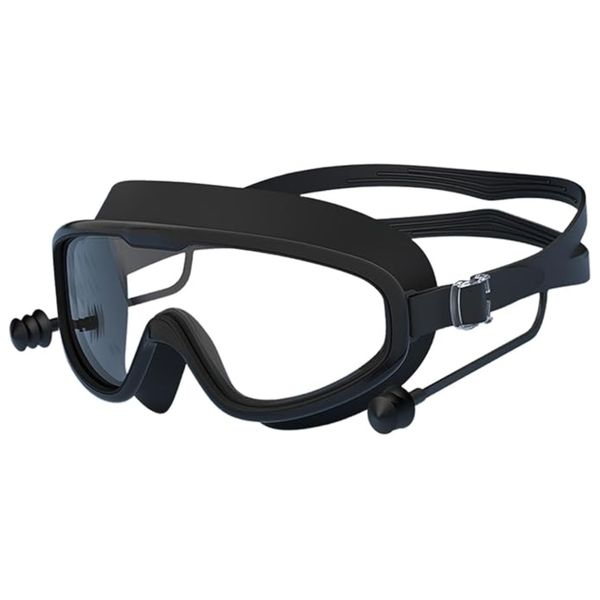 AquaVision HD Anti-Fog Waterproof Swim Beach Goggles with Earplugs Black