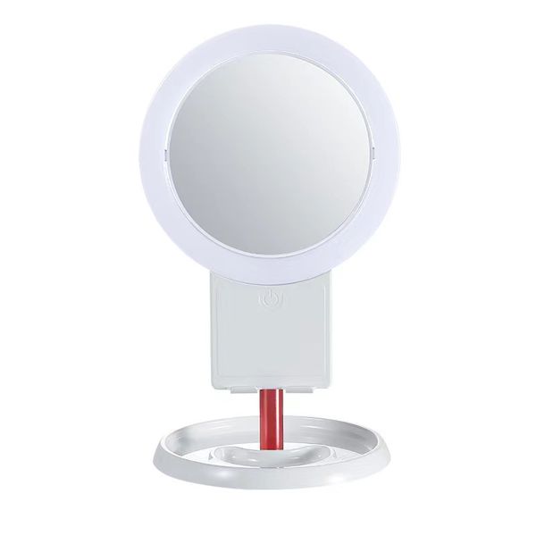 360 Degree Roll Make Up Mirror with Embedded LED light and Phone Shelf