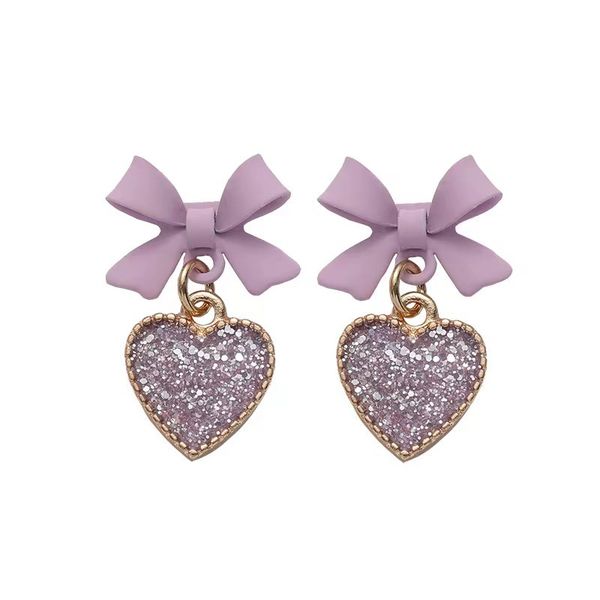 Earrings Silver Needle Ear Stud Purple Love Earrings Bow Earring for Women