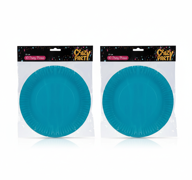 Crazy Party Light Blue Disposable Plates 23cm, 10 Piece Set - 2 Pack
