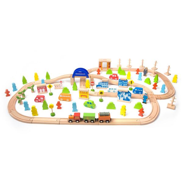 Classic World Wooden Train Set - 110 Pieces