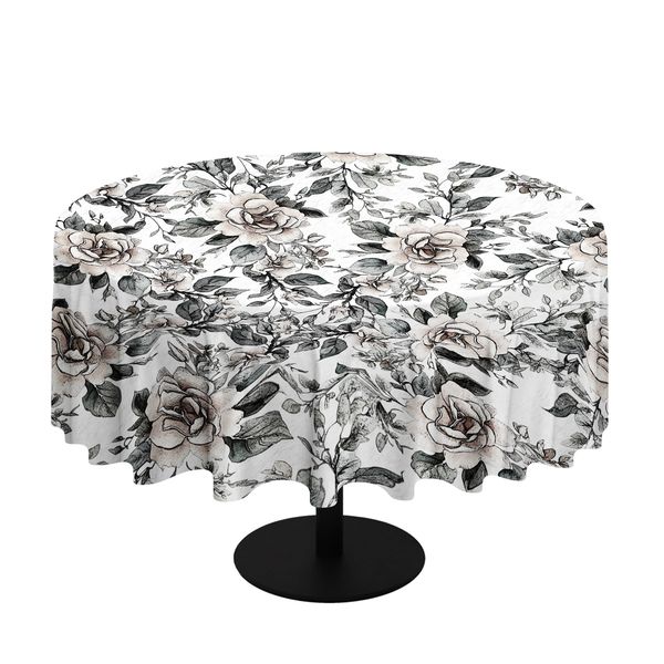 Grey Floral Pattern Black Other Round Table Cloth