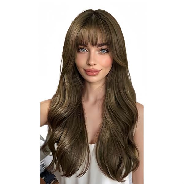Women's Long Curly Hair With Bangs-28 Inches