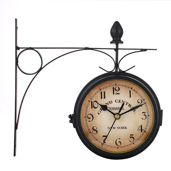 Vintage Double-Sided Wall Clock, European Iron Design with Silent Mechanism