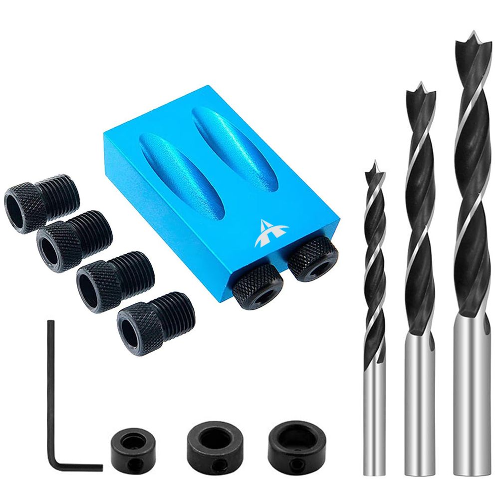 14 Pieces/Set 15 Pocket Hole Screw Jig Kit with 6/8/10mm Drilling Bits