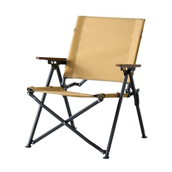 Portable Folding Chair with Wooden Armrests, Quick Storage, 240kg Load