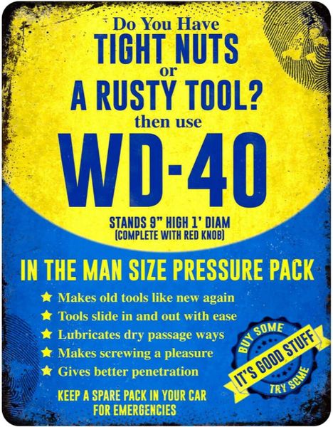 ProSign - WD40 Funny Tin Sign : Perfect for a Work Space or Mancave