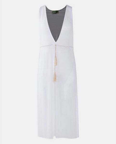 UB Creative Long Vest Mesh Over Dress - White