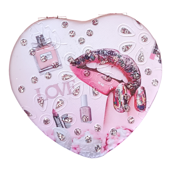 Cosmetic Mirror Heart-Shaped handheld with 2 Mirrors - Magnifying and norma