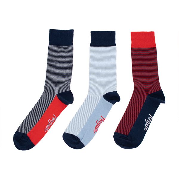 Original Penguin Mens 3 PK Penguin Mens Socks Feeder Stripes Navy Red Blue