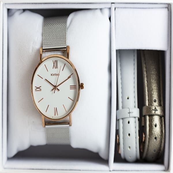 Kelso Ladies Base Metal Mesh Watch Set -Silver KYF031-02