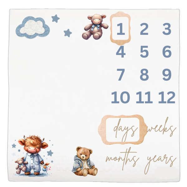 Baby Milestone Blanket Soft Memory Blanket-Highland Cow Boy