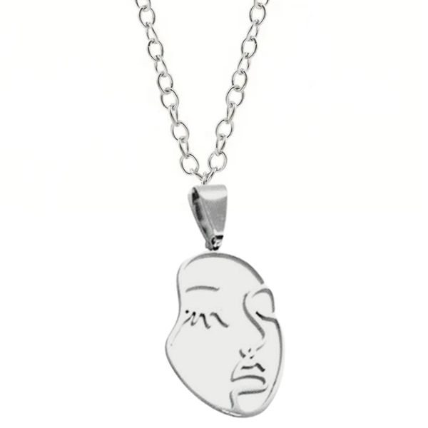 Silver Stainless Steel Abstract Face Art Necklace