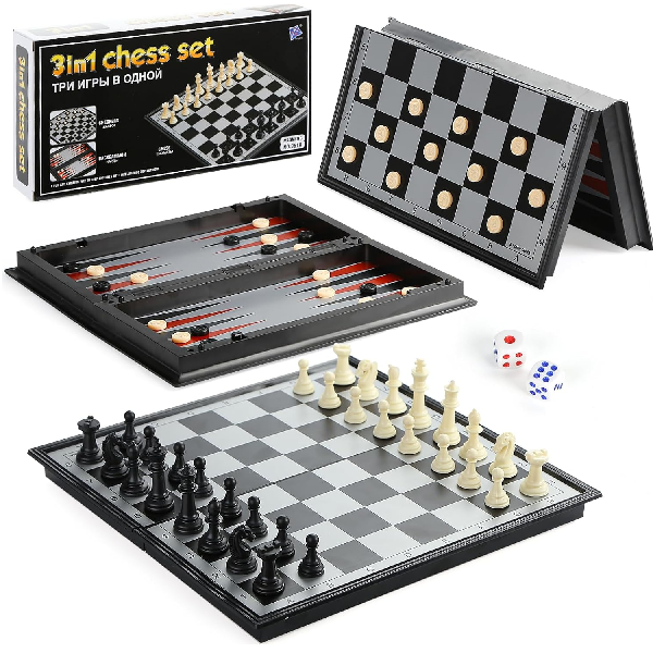 Kitro Brown 3 in 1 Chess, Ludo, and Checkers Board Game