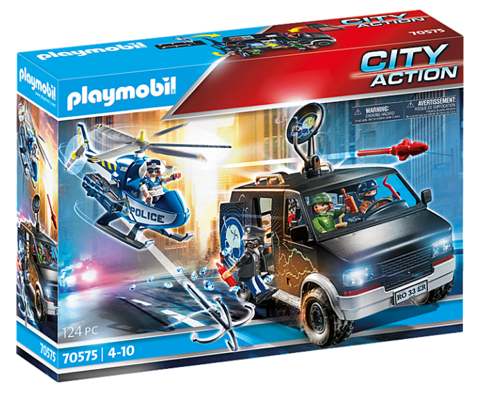 Playmobil Helicopter Pursuit with Runaway Van City Action 70575