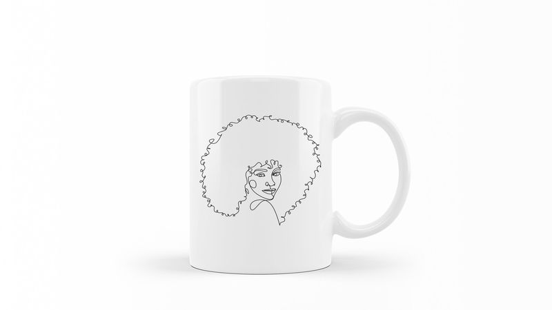 Designer Line Art Coffee Mug - Afro Woman