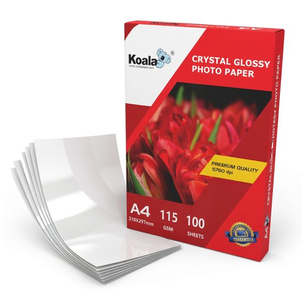 Koala A4 Photo Paper 115gsm Glossy Inkjet Cast Coated 100 Sheets