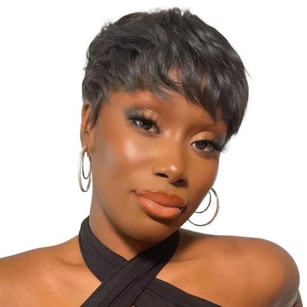 Bresilienne Glueless Brazilian Hair-Pixie Cut Wig Short Layered with Bangs