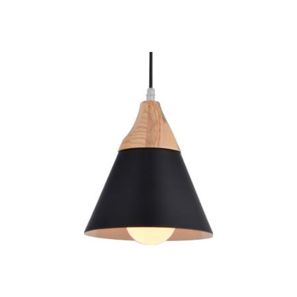 ACDC - 230vac 60w 1xe27 Pendant Black/wood 220mm Dia.