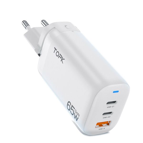 TOPK 65W GaN 3-Port charger Quick Charge USB wall charger (QC PD3.0 )