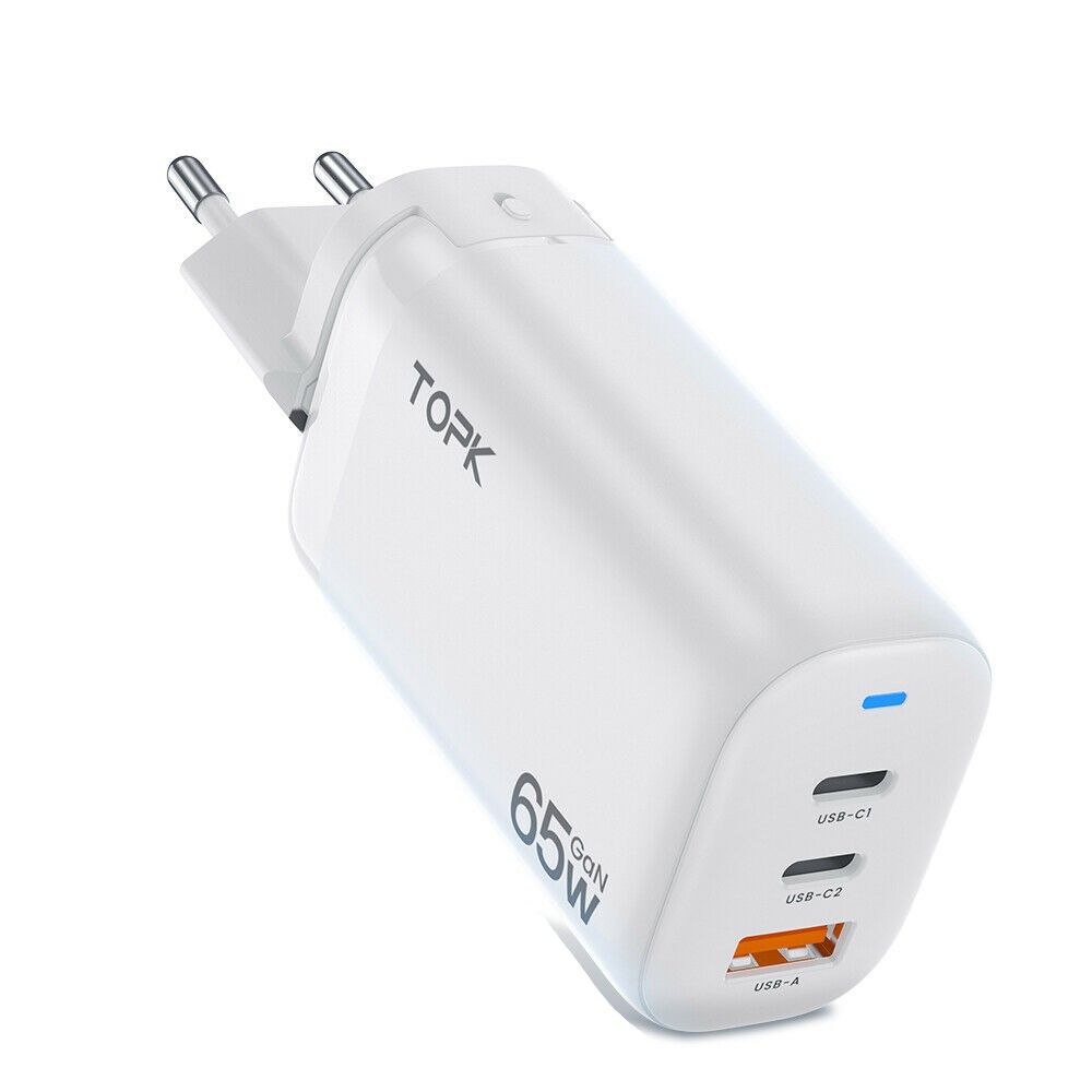 TOPK 65W GaN 3-Port charger Quick Charge USB wall charger (QC PD3.0 ...