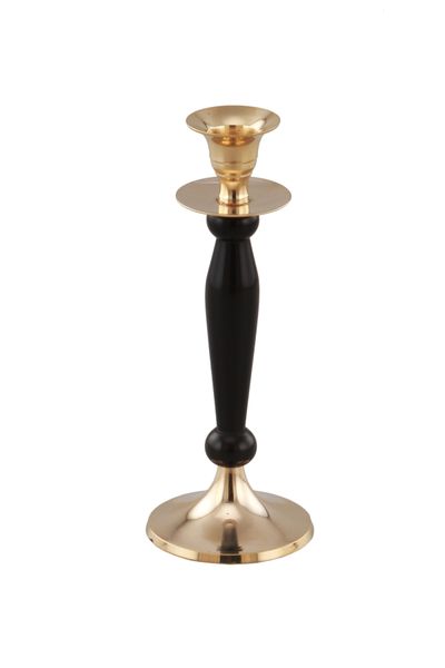 Black &amp; Gold Dinner Candle Holder - 20cm
