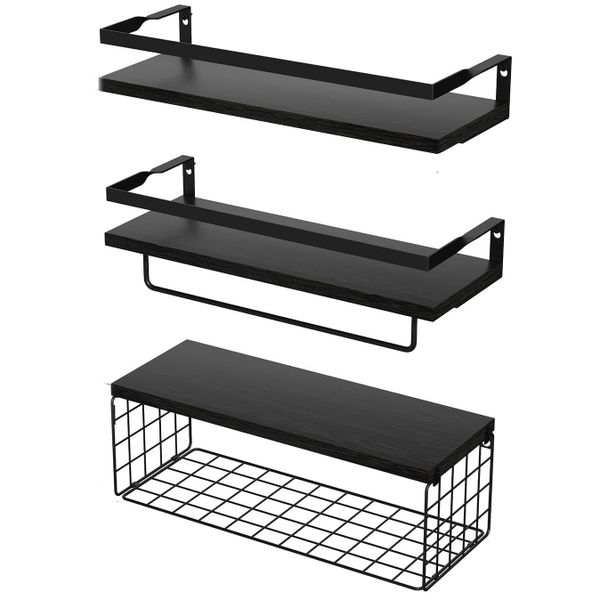 Jack Brown Floating Shelves with Towel Rack for Bathroom Kitchen Bedroom