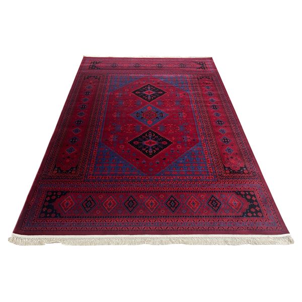 Red Afghan Machine Made Rug - 340 x 235 cm