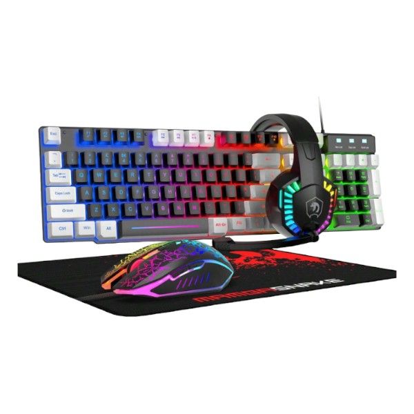 Ultimate Gaming Combo: Keyboard, Mouse, Headset &amp; Mouse Pad - Black &amp; White