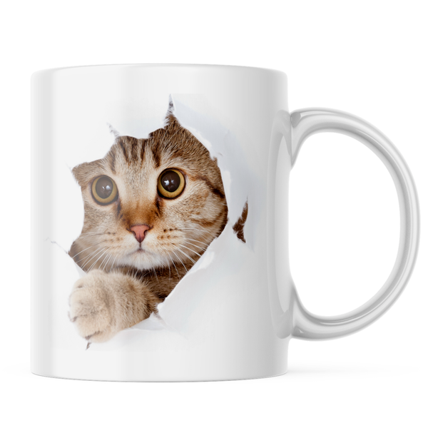 Ceramic Peeping Cat Mug - White - 11-Ounces