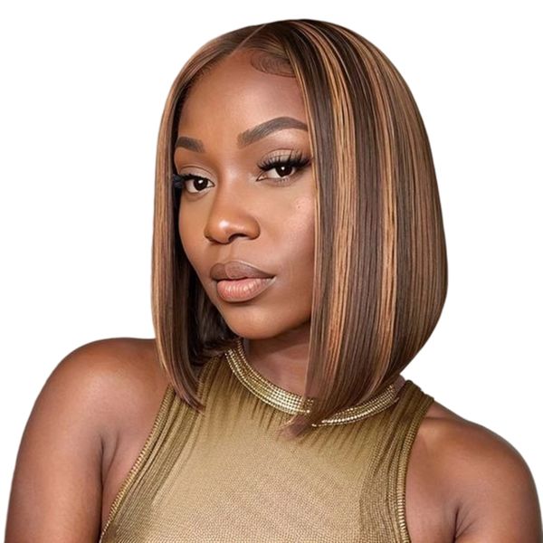 4x4 Straight Highlight Ombre Bob Wig Human Hair Hd Gluleless Wig 12 Inch