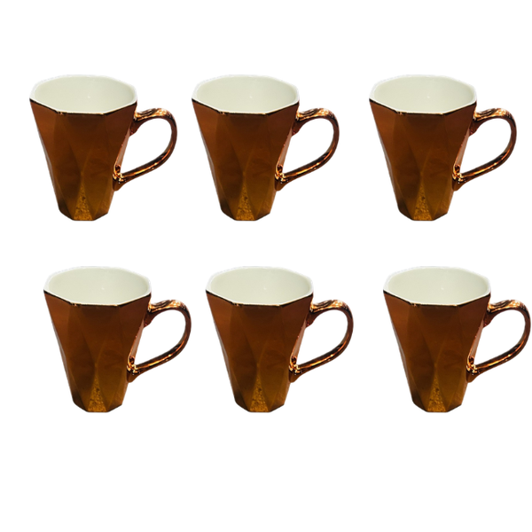 6 Piece Metallic Copper Tea &amp; Coffee Mug Set - Contemporary Design