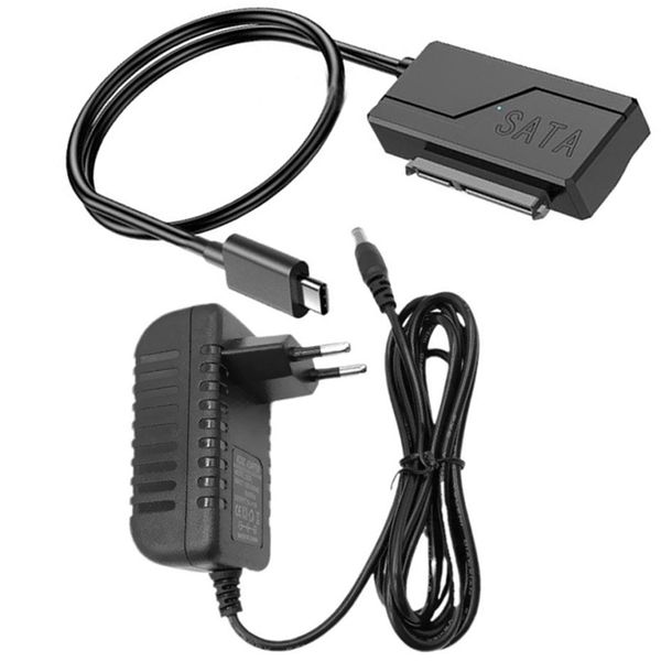 Type-C to SATA Adapter with Power Supply Converter Cable 2.5" 3.5" HDD SSD