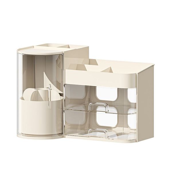 Makeup Organizer with Rotating Brush Holder and 2 Drawers Large Capacity