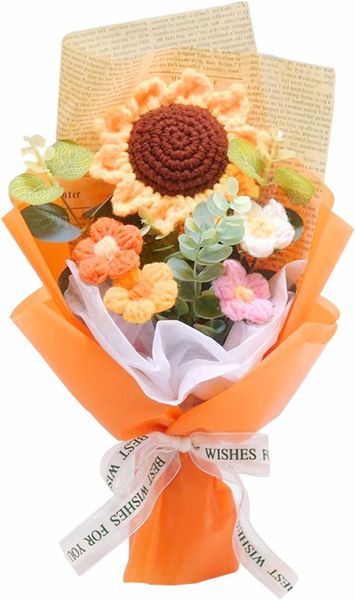 Handmade Crochet Knitted Flowers Bouquet Desktop Sunflower