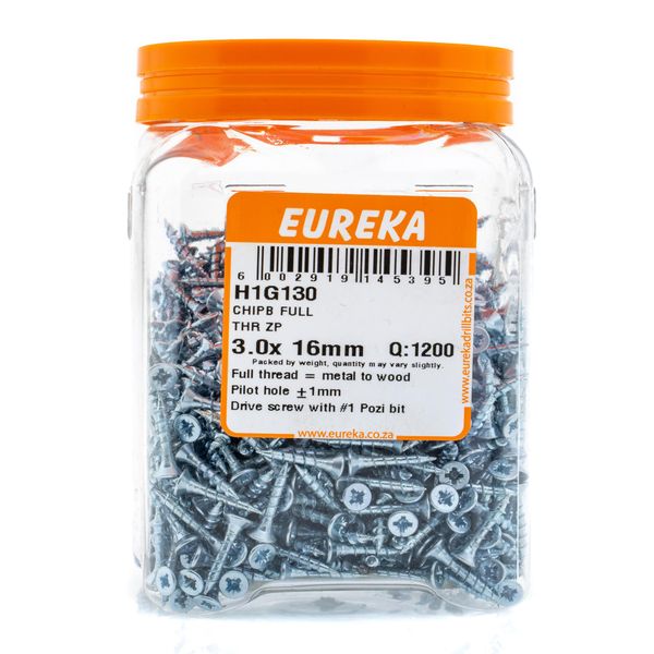 EUREKA Chipboard Screws Full Thread Zinc Plated 3 x 16mm Q:1200 H1G130