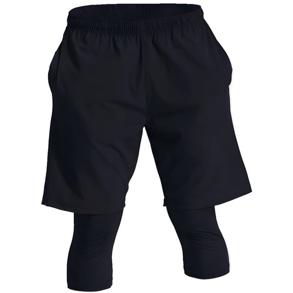 Men 2-In-1 Short Shorts Lined Athletic Workout Running Shorts with Pockets
