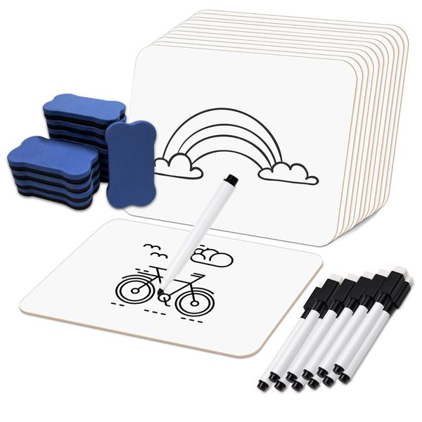 12 Pack Writing Slate A4 Markerboard Double Sided with 12 Marker 12 Eraser