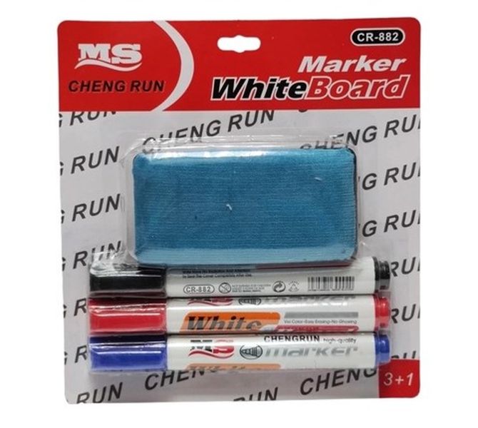 Brainware Whiteboard Markers And Cleaner - Pack of 3 ( Blue, Black and Red)