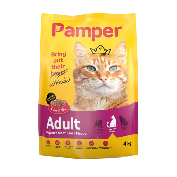 Pamper Adult Dry Cat Food Gourmet Feast Flavour (1x 4kg)
