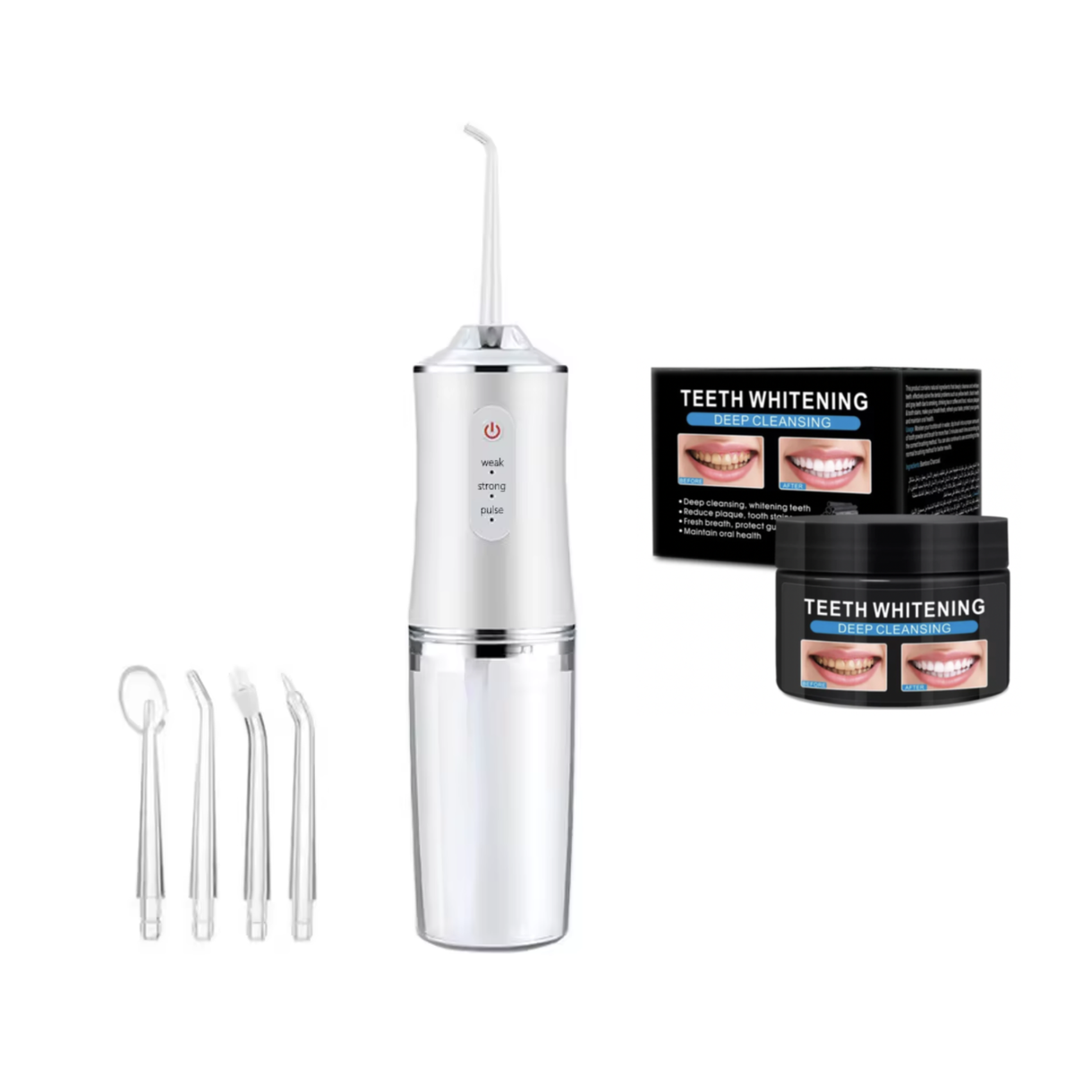 3 in 1 Portable Teeth Flosser with Teeth Whitening Charcoal Powder