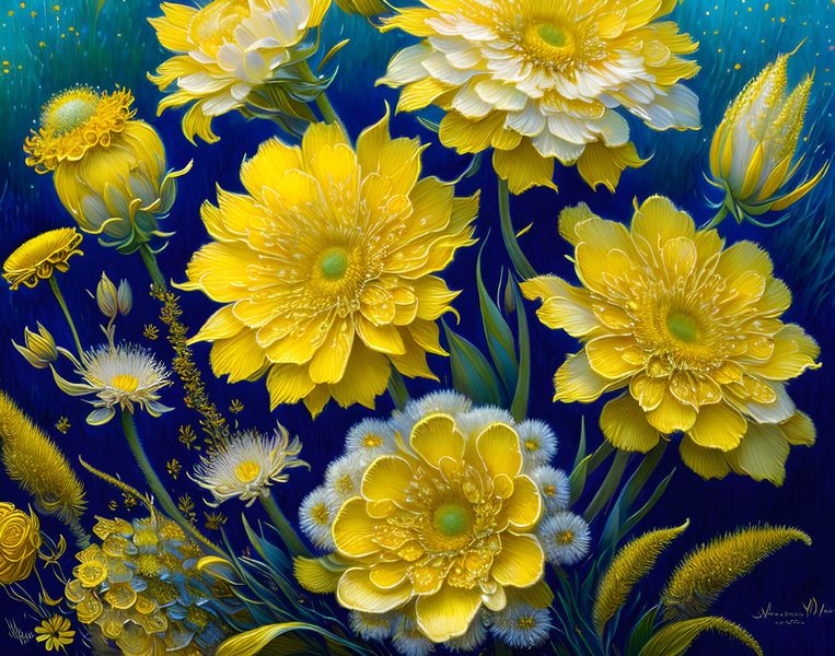 Canvas Wall Art - Yellow Intricate Flowers